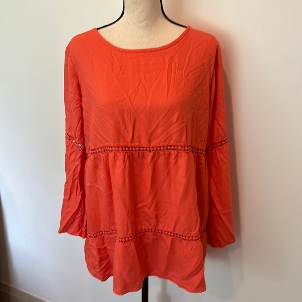 🎄Amanda Green orange tunic top  L EUC